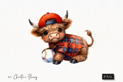 Cute Baseball Highland Cow PNG | Baseball PNG Product Image 1