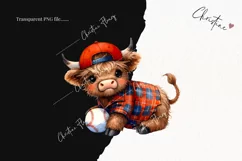 Cute Baseball Highland Cow PNG | Baseball PNG Product Image 2
