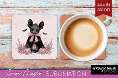 Cute Bat Cute Square Coaster Pink Halloween Coaster PNG Product Image 1