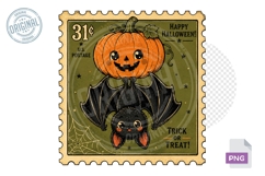 Cute Bat Pumpkin Halloween Stamp PNG Sublimation Design Product Image 1