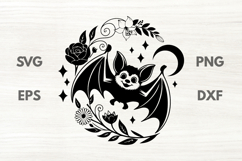 Cute Bat and Floral Branches SVG Product Image 1