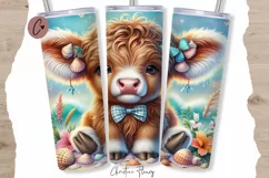 Cute Beach Highland Cow Tumbler Wrap PNG Product Image 1