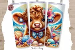 Beach Highland Cow Tumbler Wrap PNG Product Image 1