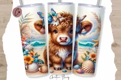 Cute Summer Highland Cow Tumbler Wrap PNG Product Image 1
