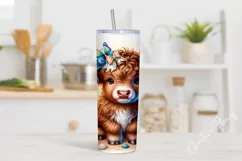 Cute Summer Highland Cow Tumbler Wrap PNG Product Image 2