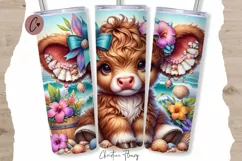 Cute Highland Cow Beach Tumbler Wrap PNG Product Image 1