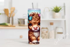 Cute Highland Cow Beach Tumbler Wrap PNG Product Image 2