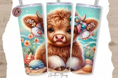 Cute Ocean Highland Cow Tumbler Wrap PNG Product Image 1