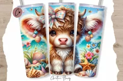Cute Beach Highland Cow Tumbler Wrap PNG Product Image 1