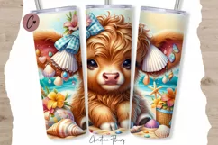 Beach Highland Cow Tumbler Wrap PNG Product Image 1