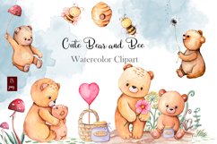 Cute Bear and Bee Watercolor Clipart Product Image 1