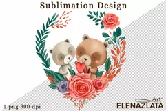 Bear Watercolor Animals flowers Heart clipart, Cute animals Product Image 1