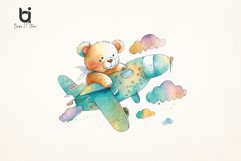 Cute teddy bear flying on airplane watercolor sublimation Product Image 3