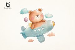 Cute teddy bear flying on airplane watercolor sublimation Product Image 5