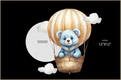 Teddy bear png| hot air balloons|baby boy shower clipart Product Image 2