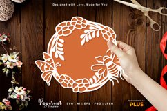 Bee Butterfly and Flowers Wreath Papercut Product Image 1
