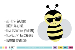 Cute bee wearing sunglasses illustration for birthday party decorations