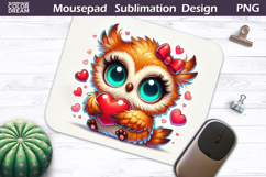 Cute Bird Heart Mousepad | Funny Owl Sublimation Product Image 1