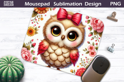 Cute Bird Floral Mousepad | Funny Owl Sublimation Product Image 1