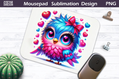 Cute Bird Heart Mousepad | Funny Owl Sublimation Product Image 1