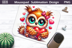 Cute Bird Heart Mousepad | Funny Owl Sublimation Product Image 1