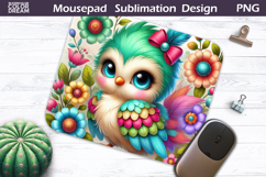 Cute Bird Floral Mousepad | Funny Owl Sublimation Product Image 1