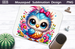 Cute Bird Floral Mousepad | Funny Owl Sublimation Product Image 1