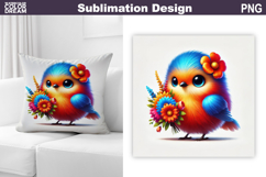 Cute Bird Pillow Sublimation | Funny Bird Floral Product Image 1