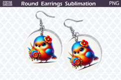 Bird Round Earrings | Bird Floral Earrings Sublimation Product Image 1