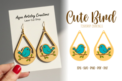 Bird Teardrop Earrings, Spring Laser Cut Earring Templates Product Image 1