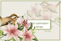 Bird with lily fowers| PNG Sublimation design Product Image 1