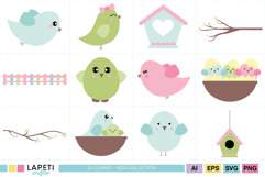 cute bird graphics with nests and eggs