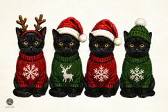Cute Black Cat Christmas Shirt PNG,Holiday Ugly Sweater Product Image 1