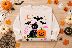 Cute Black Cat Pumpkin Halloween Sublimation Clipart PNG Product Image 2