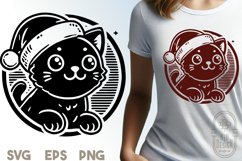 Cute Black Cat with Santa Hat Illustration SVG File Product Image 1