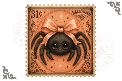 Cute Black Spider With Bow Halloween Stamp Clipart Product Image 1