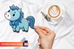 Cute Blue Bow Horse Sticker, Animal Sticker, Horse Decor Product Image 1