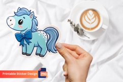 Cute Blue Bow Horse Sticker, Animal Sticker, Horse Decor Product Image 1