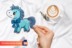 Cute Blue Bow Horse Sticker, Animal Sticker, Horse Decor Product Image 1