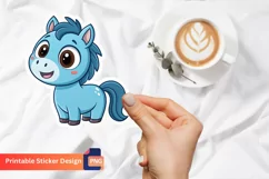 Cute Blue Horse Sticker, Cute Horse Decal, Animal Sticker Product Image 1