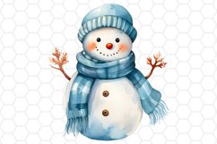 Cute Blue Watercolor Snowman Sublimation Clipart