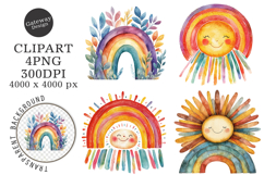 Cute Boho Retro Rainbow Clipart Product Image 1