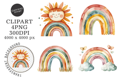 Cute Boho Retro Rainbow Clipart Product Image 1