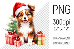 Cute Border Collie Puppy  with Santa Hat. Perfect for sublimation, greeting cards, stickers, planners, DIY gifts, and all your holiday projects!