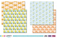 Cute builder themed digital papers featuring cranes, cement mixers, bricks, and barriers in soft colors.