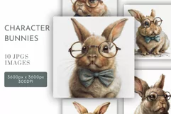Cute Bunny wearing Glasses | Watercolour Clipart JPG Product Image 1