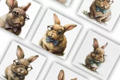 Cute Bunny wearing Glasses | Watercolour Clipart JPG Product Image 2