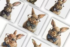 Cute Bunny wearing Glasses | Watercolour Clipart JPG Product Image 3