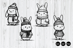 Cute Bunny in Winter Cloths SVG, Doodle Bunny SVG Product Image 1