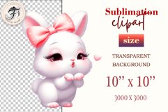 Download this cute bunny sublimation clipart, featuring an adorable white rabbit blowing a kiss! Perfect for Valentine’s Day gifts, T-shirts, mugs, greeting cards, scrapbooking, and more. High-quality PNG with a transparent background. Get yours today!